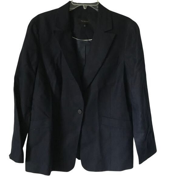 Talbots Jacket Womens Linen Dress Button Long Sleeve Navy Lined Plus Size 16
